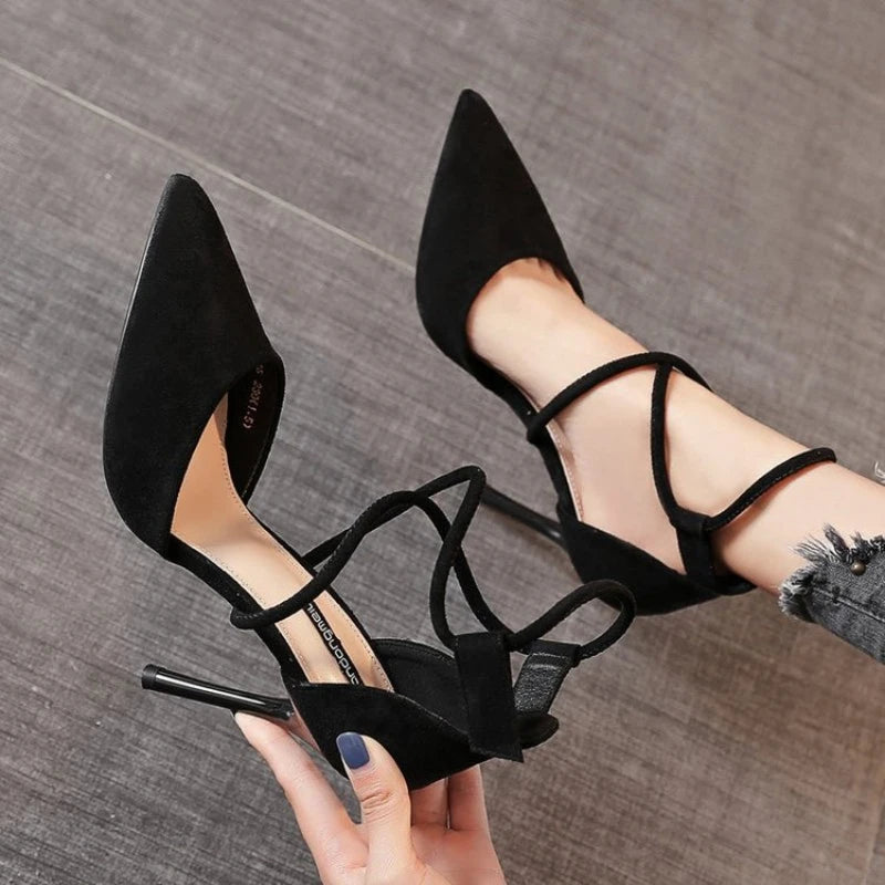 Damen Wildleder High Heel 9cm neue spitze Stiletto Mode sexy schwarze Hochzeits schuhe nackte Braut schuhe Ferse Frau