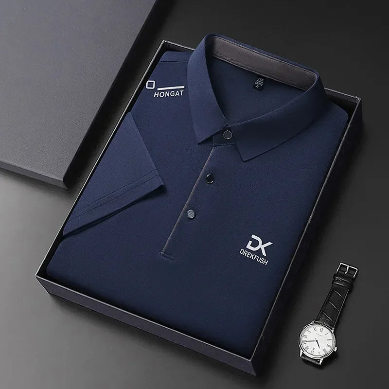Neues Herren-Business-Casual-Kurzarmhemd mit Abzeichen, einfarbiges Poloshirt, modisches, atmungsaktives, bequemes, vielseitiges Oberteil
