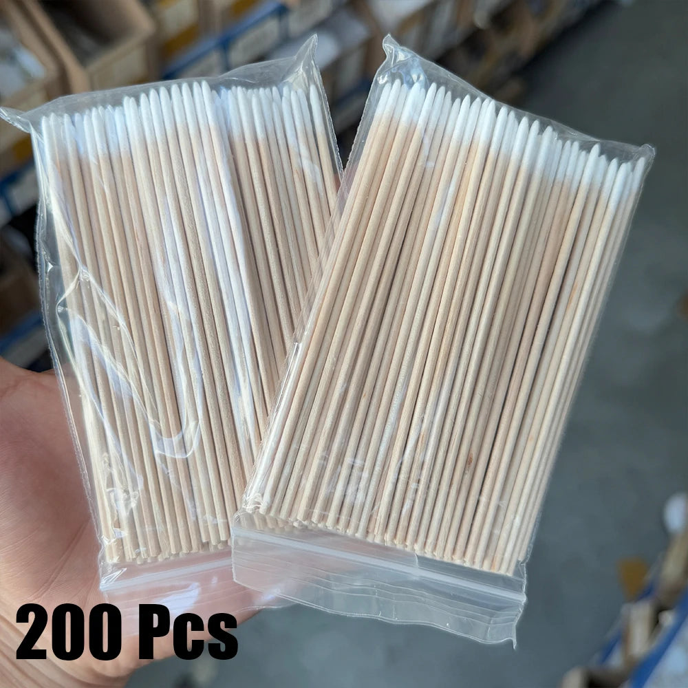 400 Stück rosa Doppelkopf-Nagelkunst-Nagelhautschieber-Entferner, 7 cm, orangefarbene Holzstäbchen, Wattestäbchen, sauberes Werkzeug für Nagel-Strass-Make-up