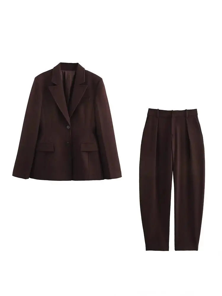 KONDALA Chic Casual Solide Frauen Anzug Taschen Taste Blazer Gerade Lose Hosen Zipper Rock Neue Mode 2025, Herbst Winter Sets