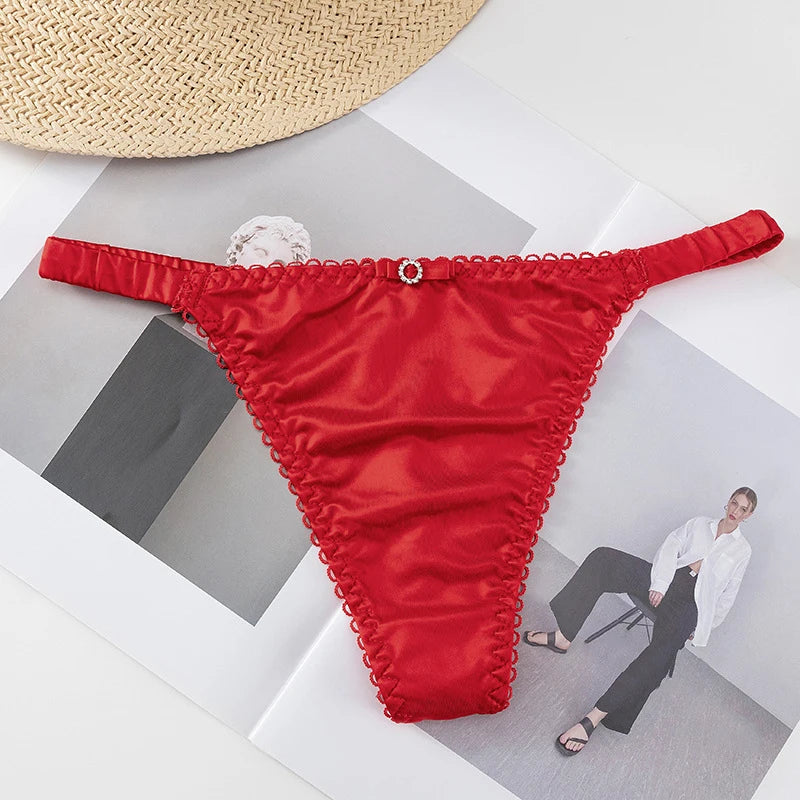 Dünner Gürtel-Slip mit Schleife für Damen und Mädchen, Sportunterwäsche, Tanga, niedrige Taille, nahtlos, weiche Satin-Slips, Damen-Dessous