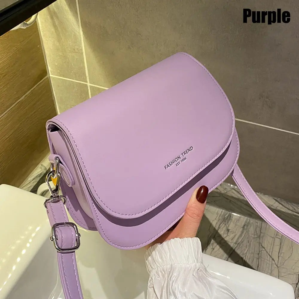 Trendy Sattel Schulter Tasche Frauen PU Leder Umhängetasche Einfache Feste Farbe Klappe Umhängetasche Mode Handtaschen Beutel