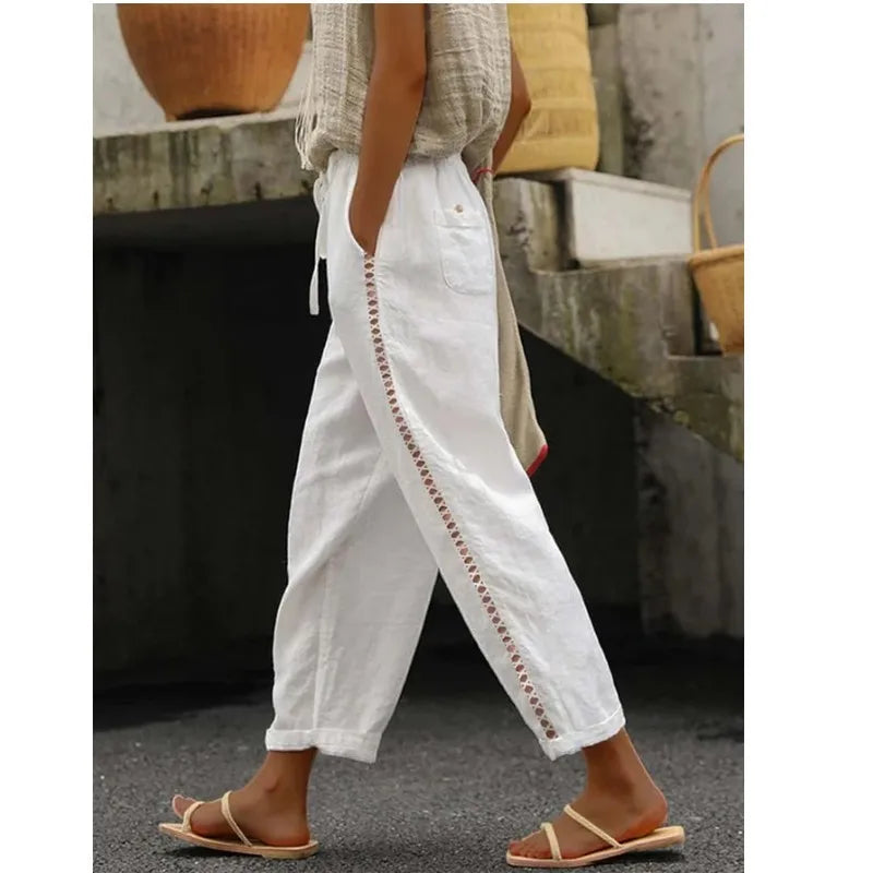 Damen Casual Spitzen-Ausschnitt Patchwork Dreiviertel-Hose für Frühling und Sommer Neuheiten