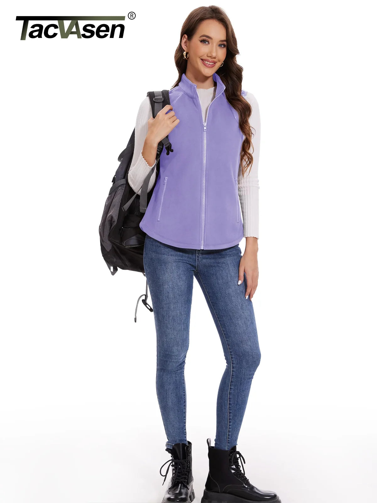 TACVASEN Herbst Winter Fleece Weste Damen warme ärmellose Jacken mit durchgehendem Reiß verschluss leichte Outdoor-Wander weste weibliche Weste