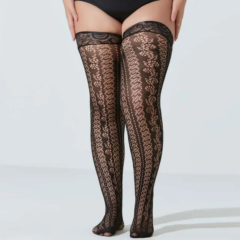 NEWJOINFUN Plus große Größe Spitze Anti-rutsch Strümpfe Frauen Sexy Oberschenkel Hohe Knie Ultra-dünne Fishnet Lange Socken schwarz Strumpf XXXL