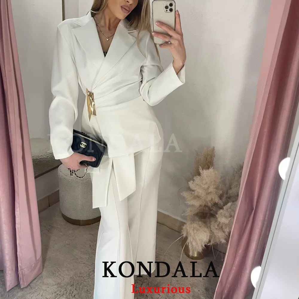 KONDALA Büro-Damen-Chic Weißer Damen-Blazer-Anzug Einfarbiger Langarm-Blazer Lange Reißverschluss-Hose Mode 2026 Frühling Sommer Anzug