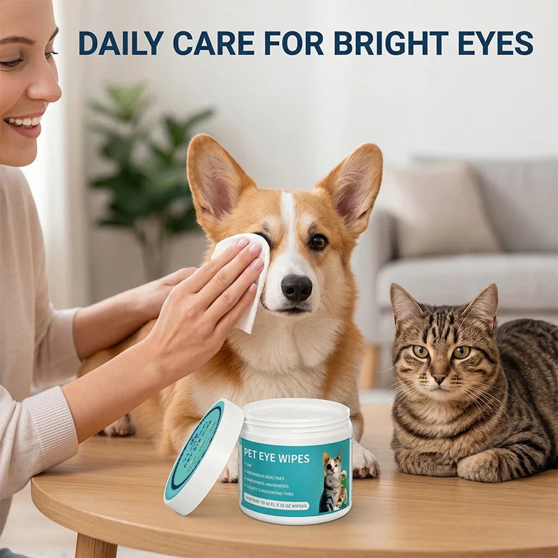 100 Stück Feuchttücher für die Augenpflege von Haustieren, Reinigungspads für Hunde und Katzen, sanfte Reinigung von Tränen, Gerüchen und Schmutz auf den Augen und der Hautoberfläche.