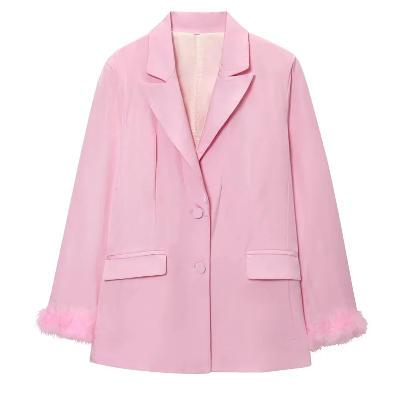 HXAO Damenanzüge, Blazer und Hose, langärmelig, formelle Hosen-Sets, 2-teiliges Set, Büro, lässig, rosa Anzug, Blazer-Sets, zweiteilig