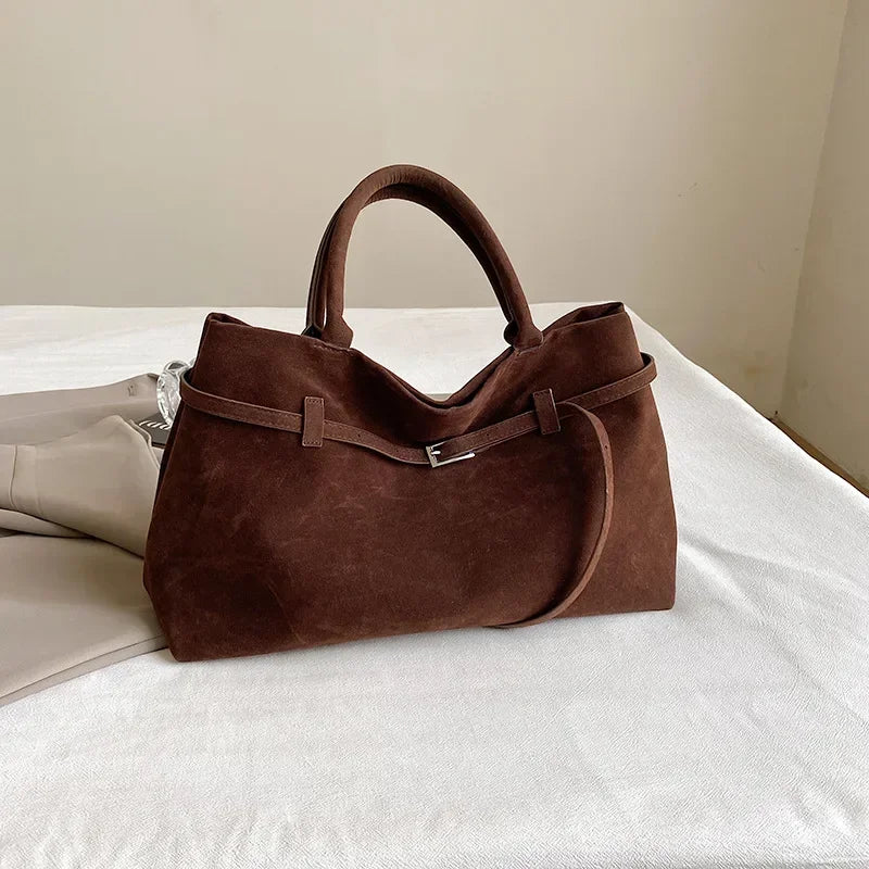 Damentasche mit Schnalle, dekoratives Design, solide Einkaufstasche aus Wildlederimitat, große Kapazität, Haspe, lässige Tragetasche, 2025, heißer Verkauf, Taschen für Damen