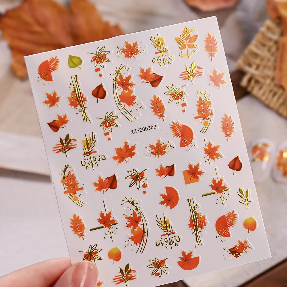  ﻿ Neue 5D Jelly Relief Herbst Ahornblätter Nagelaufkleber Bronzing Ahornblatt Kürbis Ginkgo Muster Nagelaufkleber Charms Y2K Deco ﻿ ﻿