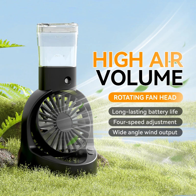 Lenovo Mist Spray Mini-Ventilator, tragbarer Handventilator, extrem lange Akkulaufzeit, feuchtigkeitsspendender, kühlender, temperaturreduzierender Desktop-Ventilator