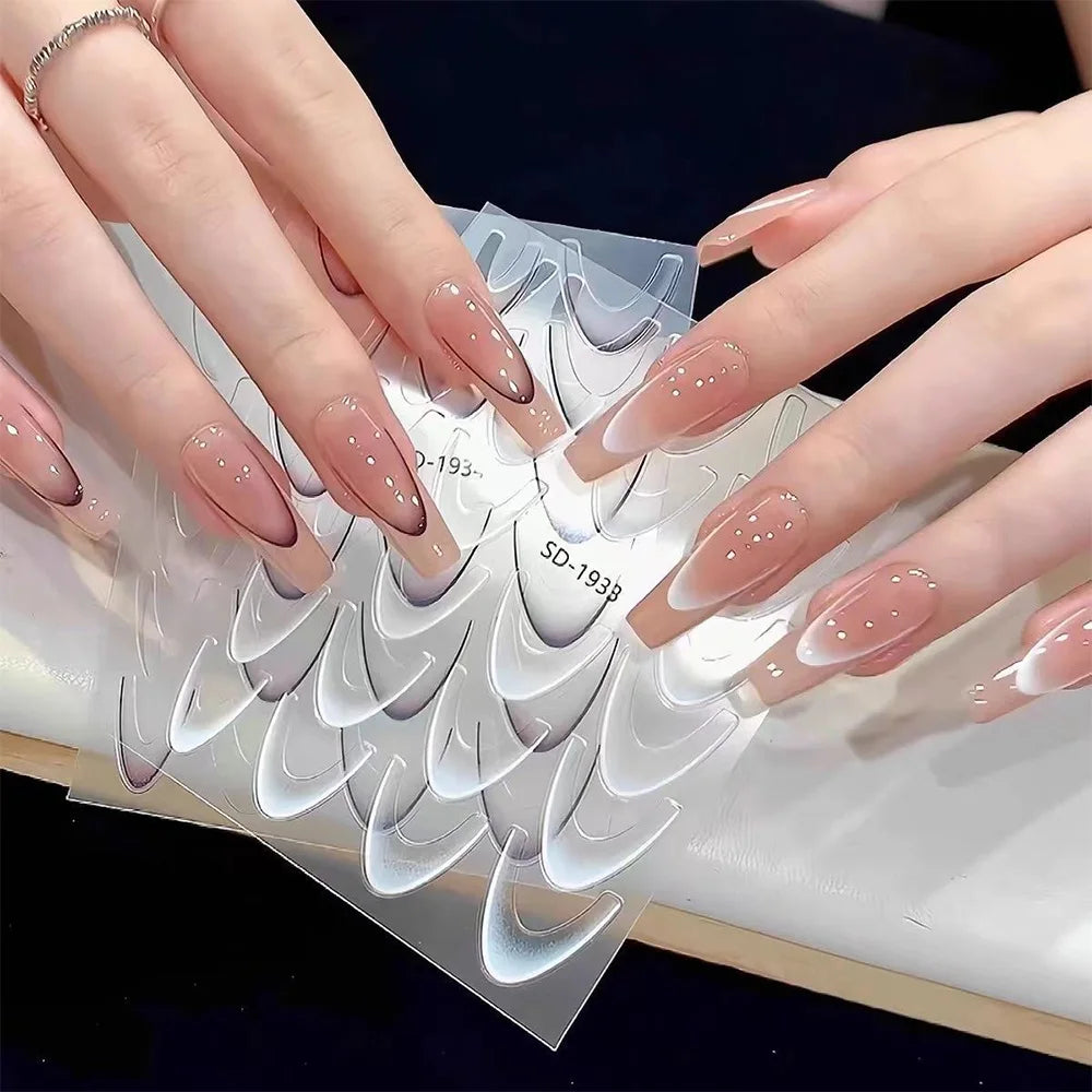 2 stücke Schwarz Weiß Französisch Gradienten Linie Nagel Aufkleber Koreanische Streifen Linien Biegung Klebstoff Nail art Aufkleber Slider DIY Maniküre Guide #