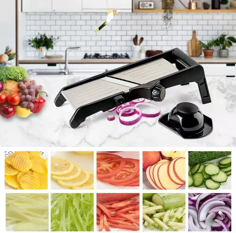 Verstellbarer Mandolinenschneider, Mandolinenschneider für die Küche, Mandoline mit schnittfesten Handschuhen, Kartoffelschneider, Gemüseschneider