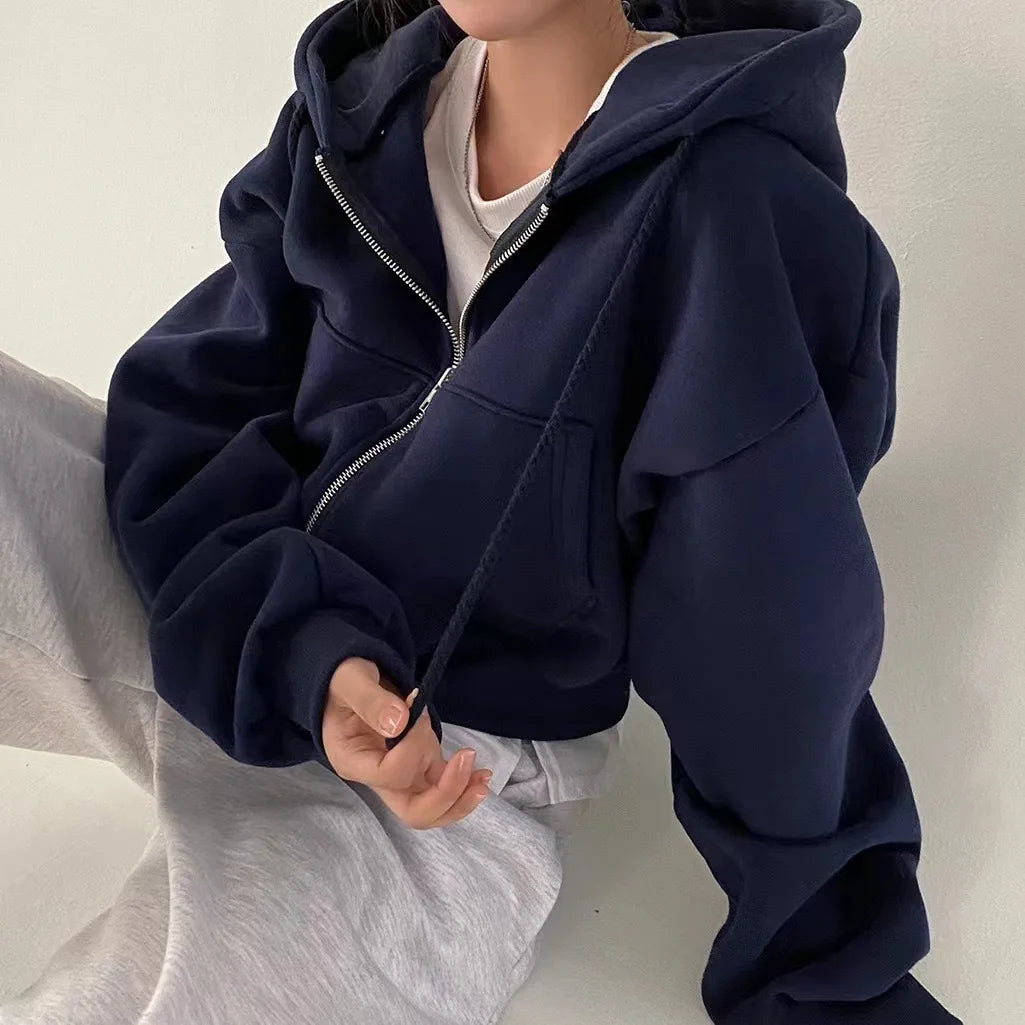 Frühling Und Herbst Neue Vielseitige Zipper Mit Kapuze Sweatshirt Frauen Casual Mit Kapuze Y2K Langarm Top Frauen Lose Und Entspannen zurück Mantel