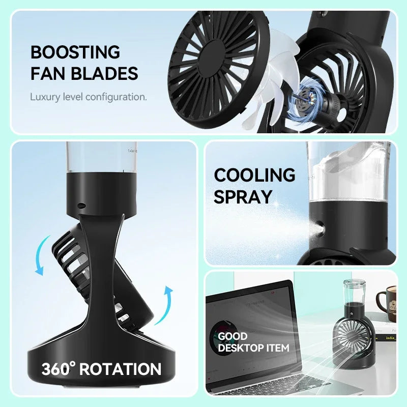 Lenovo Mist Spray Mini-Ventilator, tragbarer Handventilator, extrem lange Akkulaufzeit, feuchtigkeitsspendender, kühlender, temperaturreduzierender Desktop-Ventilator