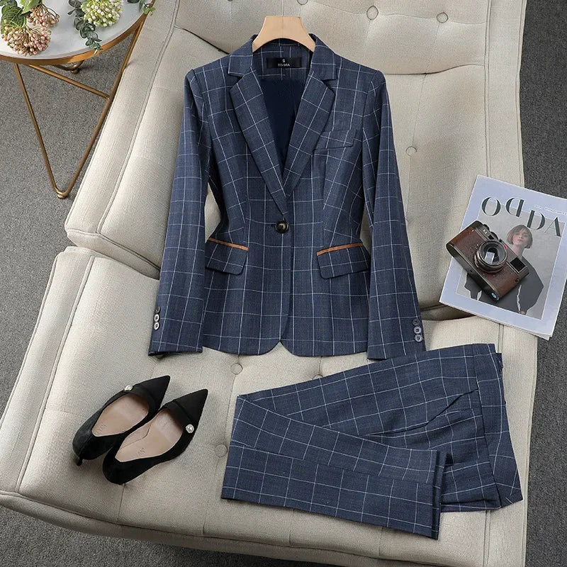 Plus Size Apricot Plaid Blazer Anzüge Britischer Stil Fähige Modische High-End-Berufskleidung OL Kleidung Damen Anzüge