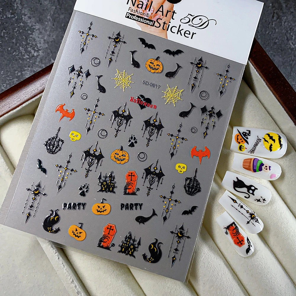 1 stücke Dark Horror Schädel Kürbis Kopf Nagel Aufkleber Schwarz Fledermaus Spinne Geist Gesicht Halloween Nagel Aufkleber Halloween Nagel Aufkleber versorgung