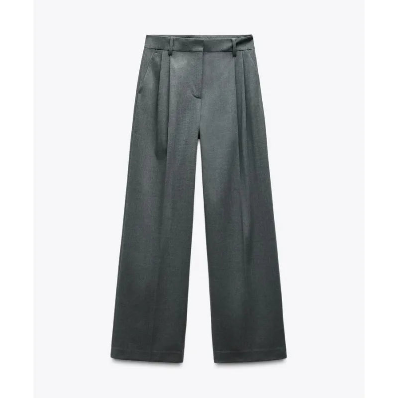 ETJ 2025 Frühjahrsneues Anzugset für Damen mit schultergepolstertem Zweireiher-Blazer und hoch taillierter, plissierter Hose mit weitem Bein