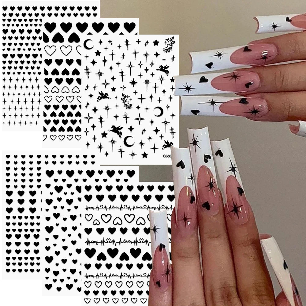6 Stück 3D Blaue Herz-Nagelaufkleber Bronzierte Gold Silber Stern Mond Sonne Selbstklebende Slider Y2K Nagelkunst Abziehbilder Maniküre Dekoration