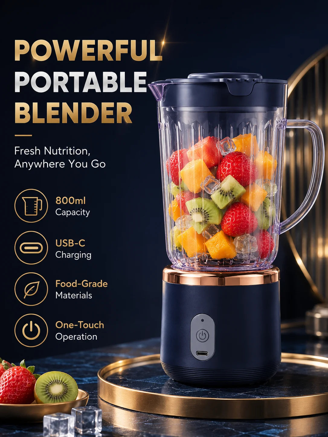 Lebensmittelechter 800ml kabelloser Mixer mit 1500mAh Akku, 6 Klingen, Fruchtentsafter-Becher, 30W tragbarer Smoothie-Mixer für Shakes und Getränke.