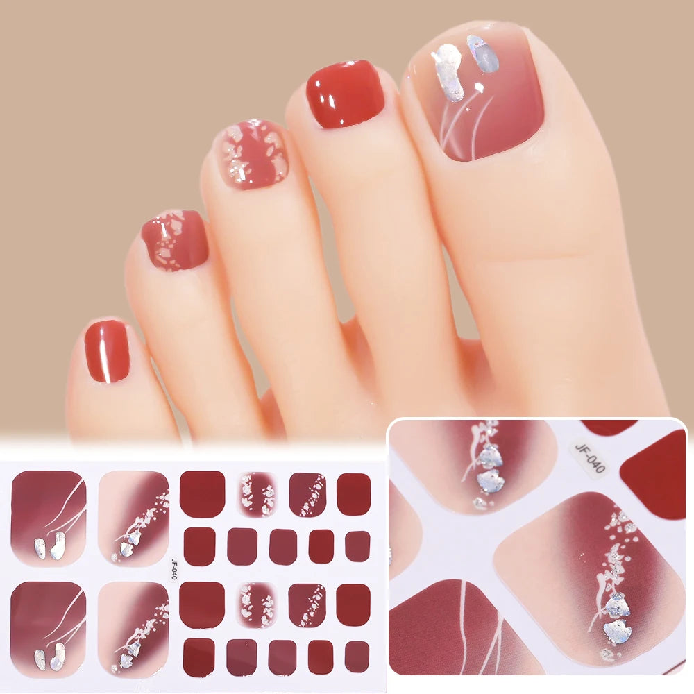 22 Tipps goldene Glitzer-Nagelaufkleber für Füße, 5 Farben, 11 Größen, vollständige Abdeckung, Fußkunst-Aufkleber, einfach zu erreichen, Zehen-Maniküre-Dekoration