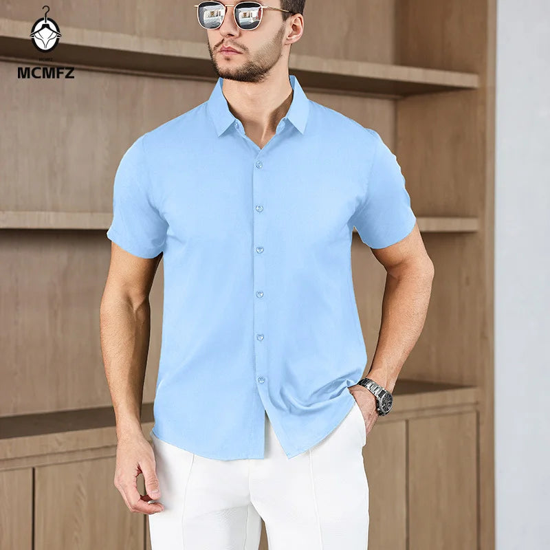 Neues Herren-Business-Casual-Hemd mit kurzen Ärmeln, einfarbig, für Sommermode, ohne Bügeln, bequemes und vielseitiges Oberteil