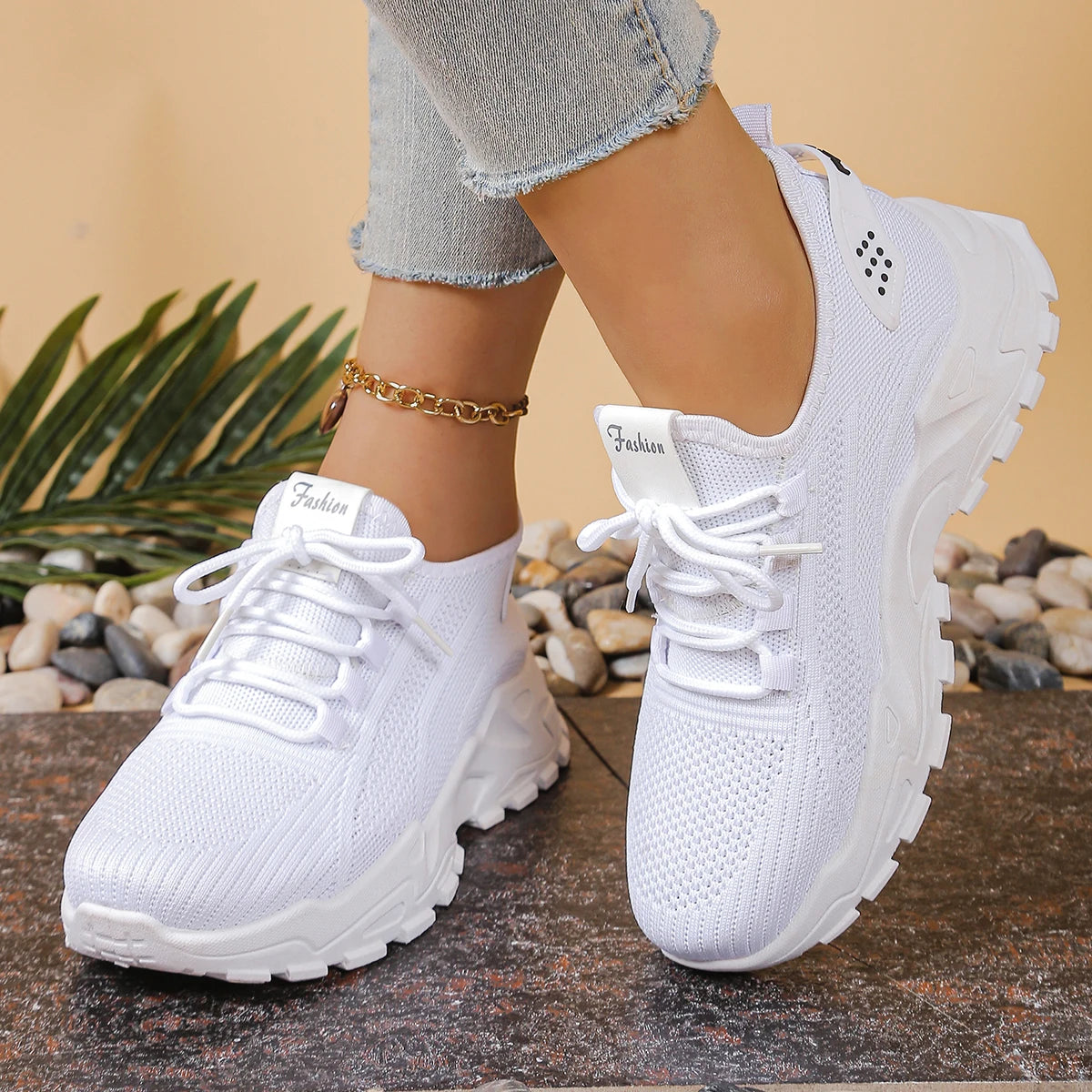 Freizeitschuhe für Damen, trendig und vielseitig, Mesh, atmungsaktiv, weiche Sohle, Schnür-Freizeitsportschuhe