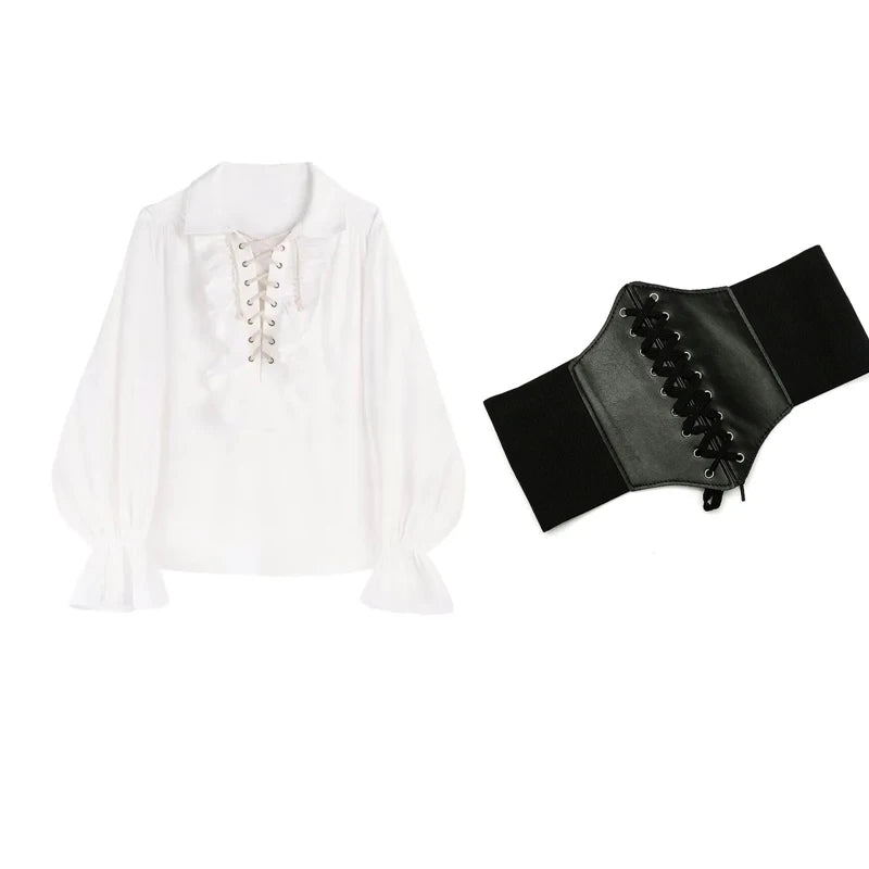 Zadily 2025, Sommer-Damen-Lolita-Rüschenbesatz, Stehkragen, Hemd, Schnürung, Laternenärmel, taillierte Taille, Vintage, elegante Party-Bluse