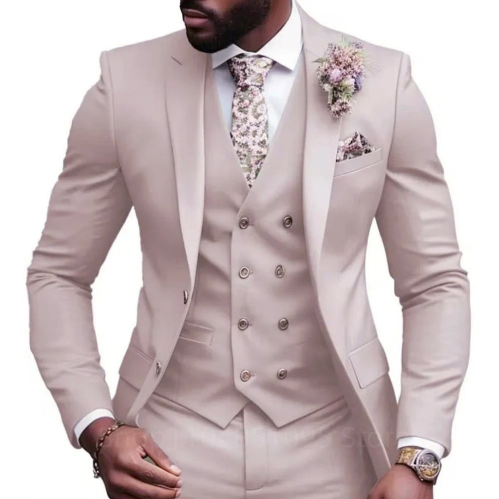 Hochwertige Grüne Business-Anzüge für Herren Slim Fit Elegante Hochzeitskleidung 3-Teilig Zweiknopf-Jacke Weste Hose Party-Sets