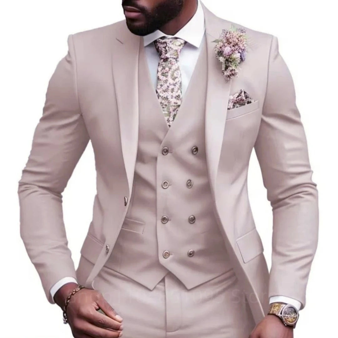 Hochwertige Grüne Business-Anzüge für Herren Slim Fit Elegante Hochzeitskleidung 3-Teilig Zweiknopf-Jacke Weste Hose Party-Sets