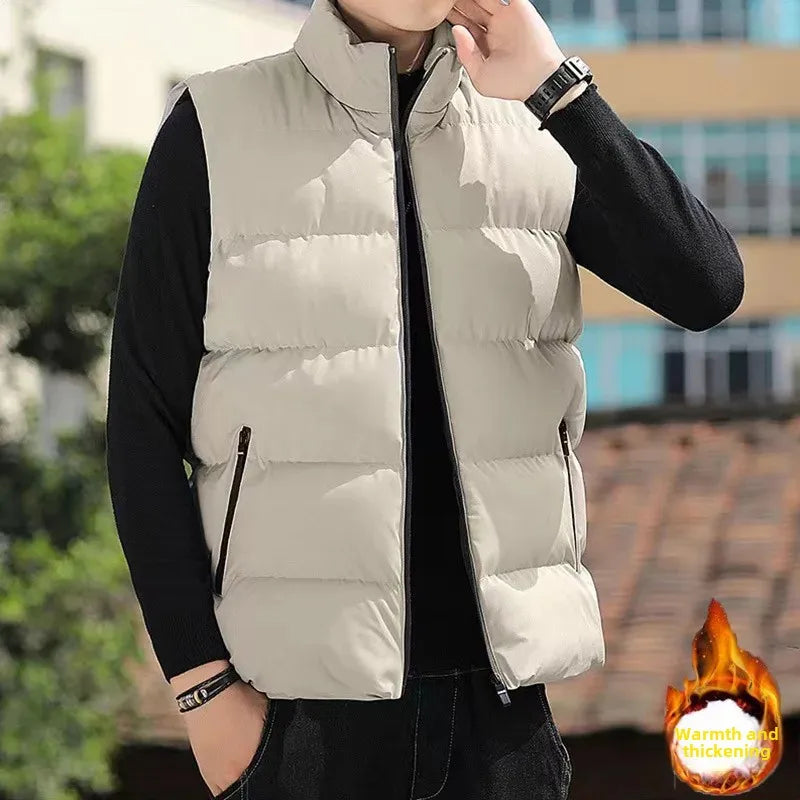 Daunengefütterte Herren-Weste in Unifarbe, Winterjacke, Trendige Loose-Fit Vielseitige Verdickte Warme Paarweste für Draußen