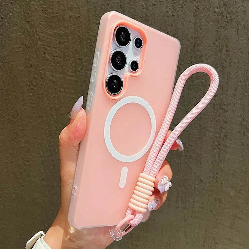 Candy Farbe Matte Für Magsafe Lanyard Weiche Telefon Fall Für Samsung Galaxy S24 FE S25Edge S22 S23 FE Plus S25 Ultra magnetische Abdeckung