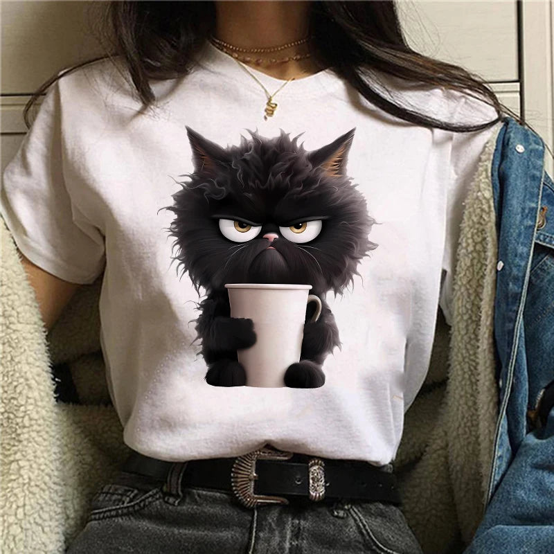 Lustige Katze Frauen Sommer Weiß Print T-shirt Mädchen Casual Kurzarm O Neck Top Für Sommer Weibliche Tier Kleidung