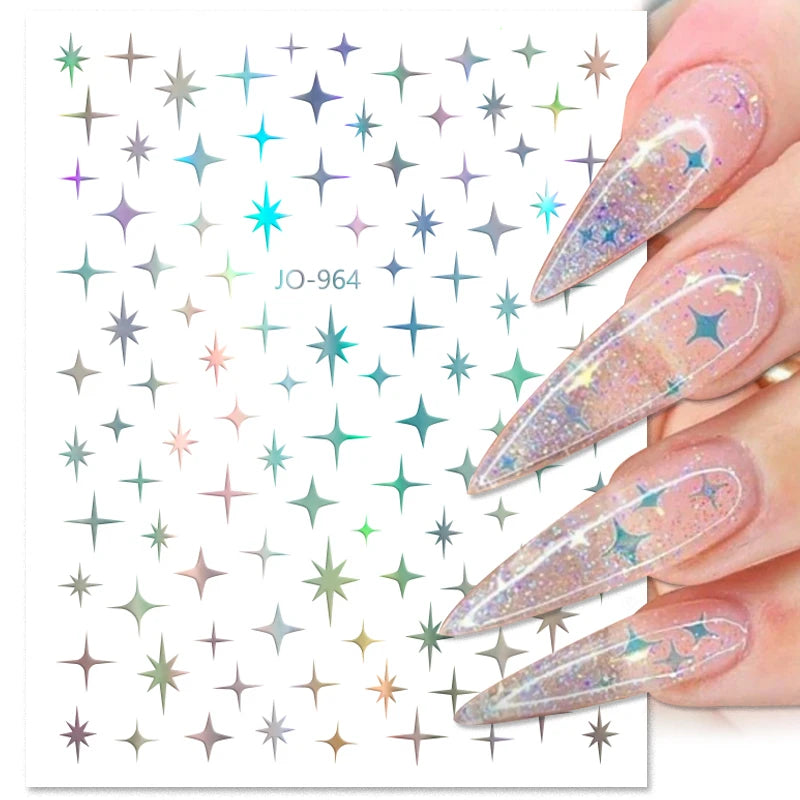 1PCS Schwarz Weiß Schmetterling Laser Nagel Aufkleber Y2K Nail art Dekoration Abstrakte Linien Bronzing Blumen Aufkleber Für Nägel