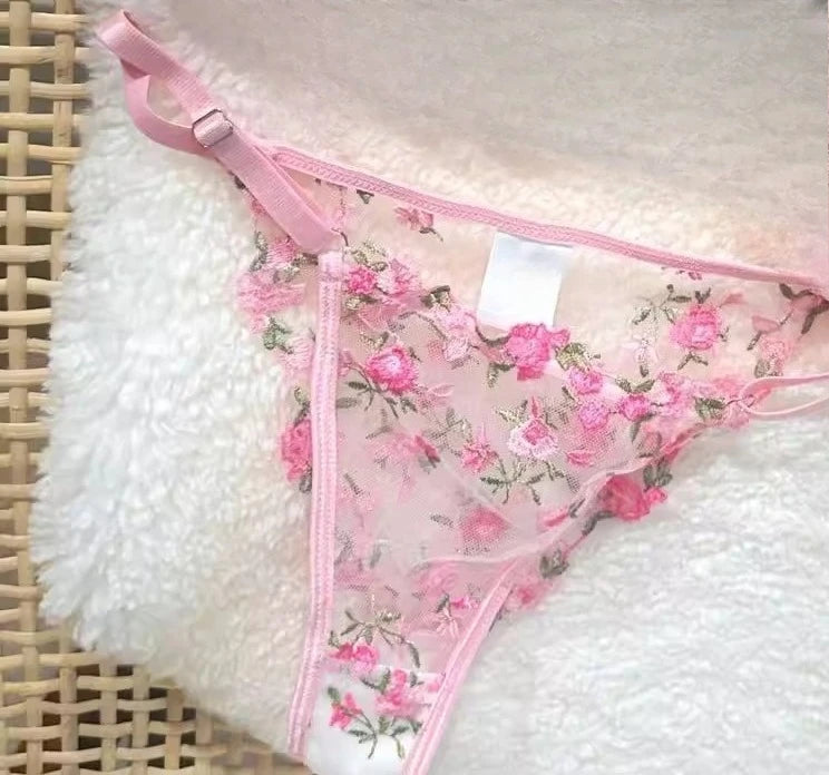Französisches Blumen-BH-Set für Damen |   Süßes sexy transparentes Mesh-Spitze-Set, transparentes Unterwäsche-Set |   Praktisches und feminines MOYISU Sexy Höschen-Set