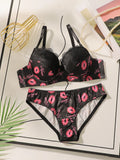 Hohe Qualität Gedruckt Patchwork Spitze Sexy Dessous Set Für frauen Push-Up Bhs Mit Stahl Ring Unterwäsche A2174