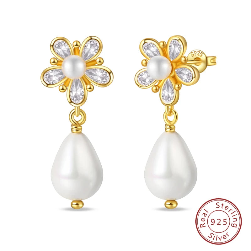 Luxus Goldene Muschel Seestern Perle Ohr Studs 925 Silber Schmetterling Herzförmige Anhänger Perle Ohrringe Für Frauen Partei Schmuck