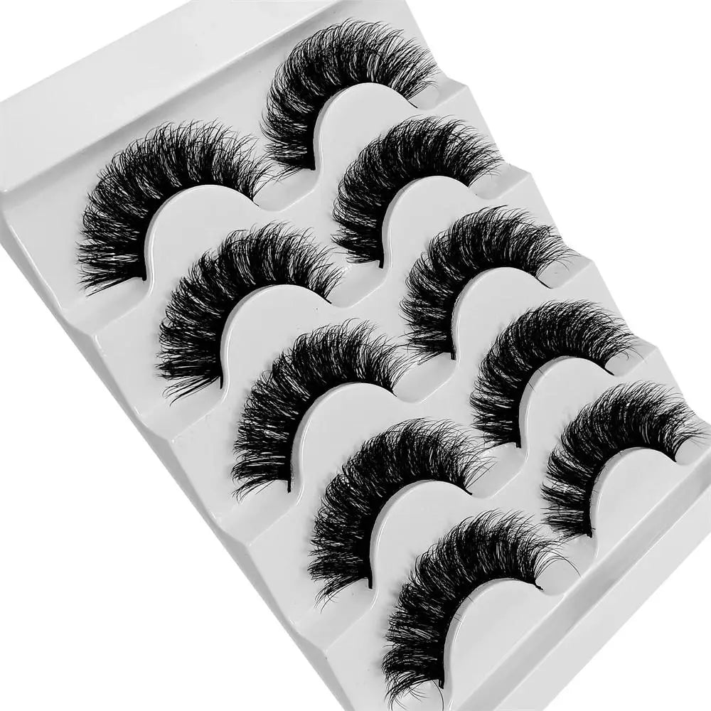 Unordentliche, flauschige, dicke russische Faux-Nerz-Wimpernstreifen, 5 Paar, wiederverwendbare künstliche Wimpern, weich für den täglichen Gebrauch und dramatische Party-Looks
