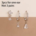 3PCS Neue Ankunft Französisch Design Edelstahl Kristall Mode Baumeln Ohrring Set Für Frauen Zirkon Anhänger Piercing Schmuck