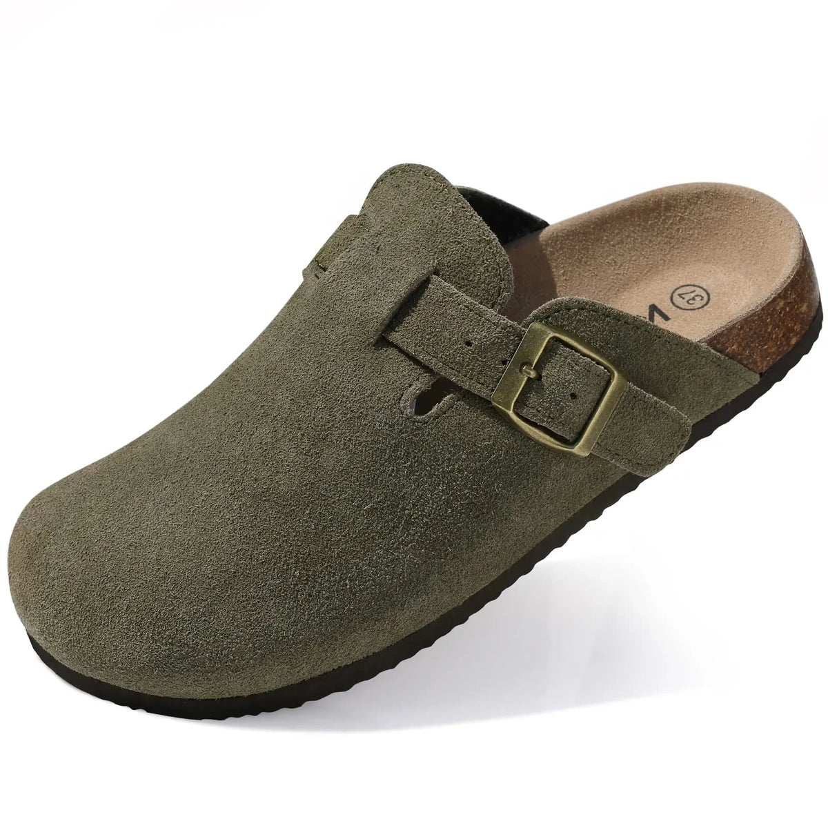 Kidmi Herren-Clogs aus Wildleder mit Korkfußbett, Clogs für Damen, weiches Leder, verstellbare Schnalle, Slip-on-Kartoffelschuhe, Sandalen, Strandpantoffeln