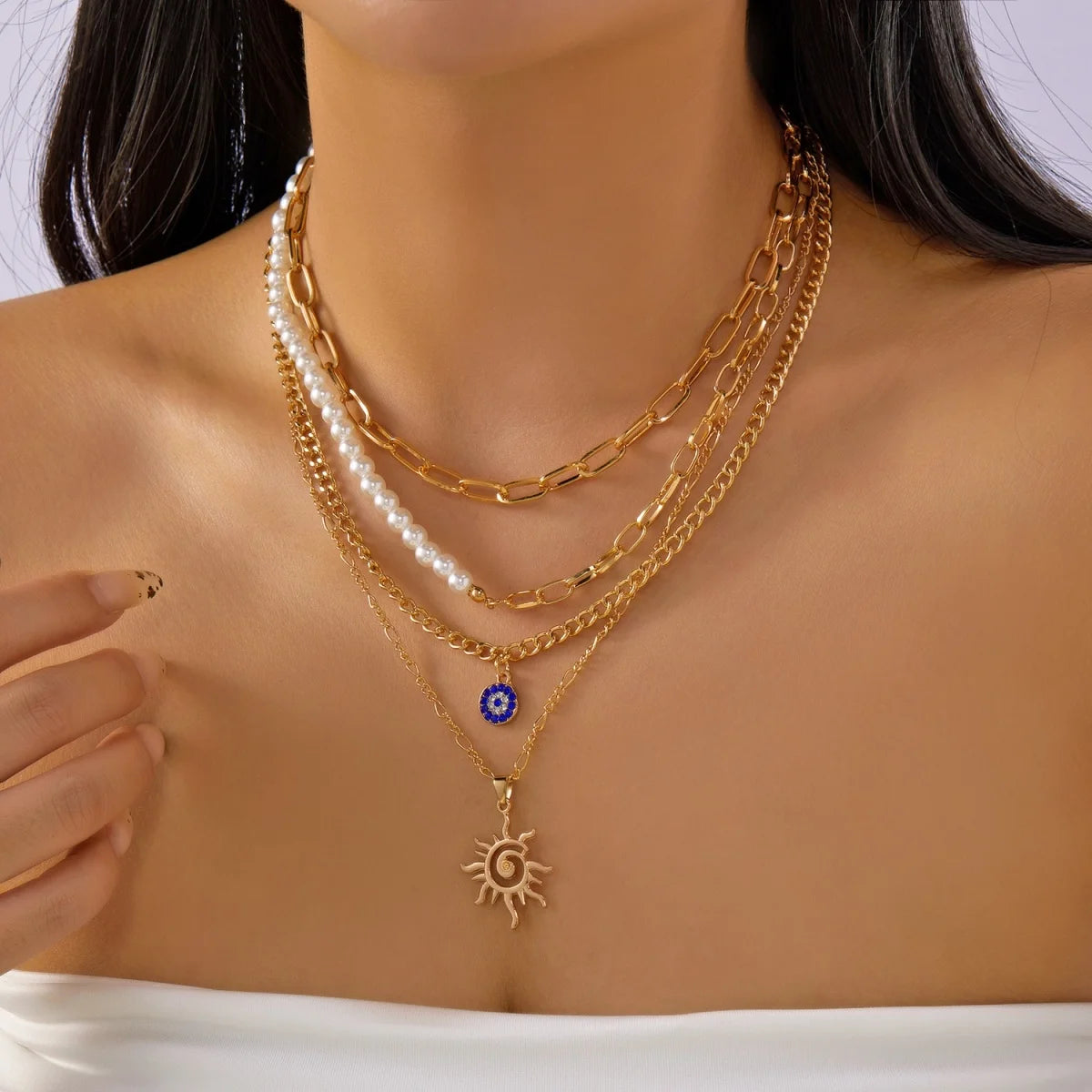 Glücksbringer Doppelschichtige Zirkon Böser Blick Halsketten für Damen und Herren Türkisches Auge Anhänger Halskette Party Schmuck Geschenk