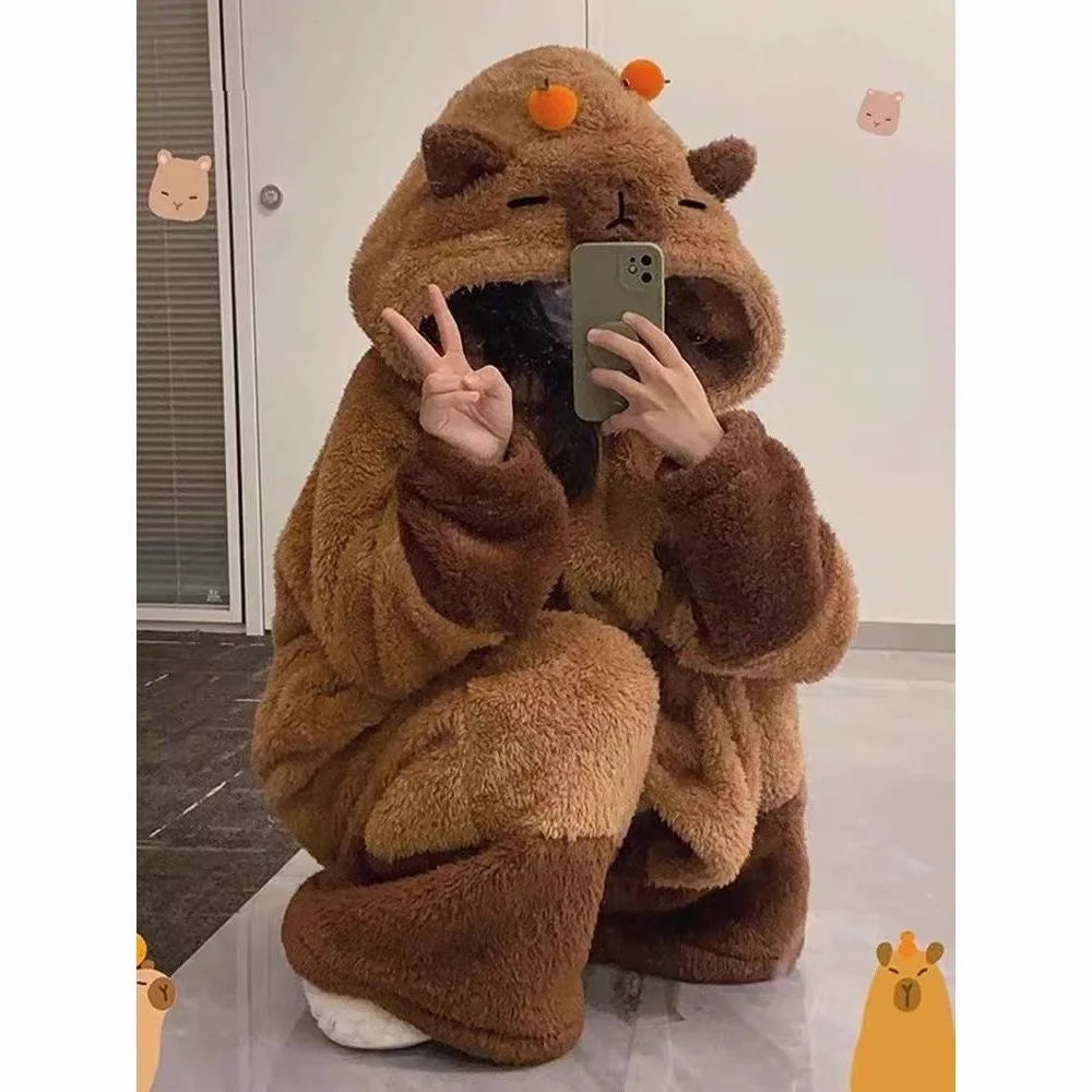 Erwachsene Capybara Roben Onesies Pyjamas Cartoon Pyjama Tier Kigurumi Slipper Halloween Cosplay Kostüme Warme Nachtwäsche Overall