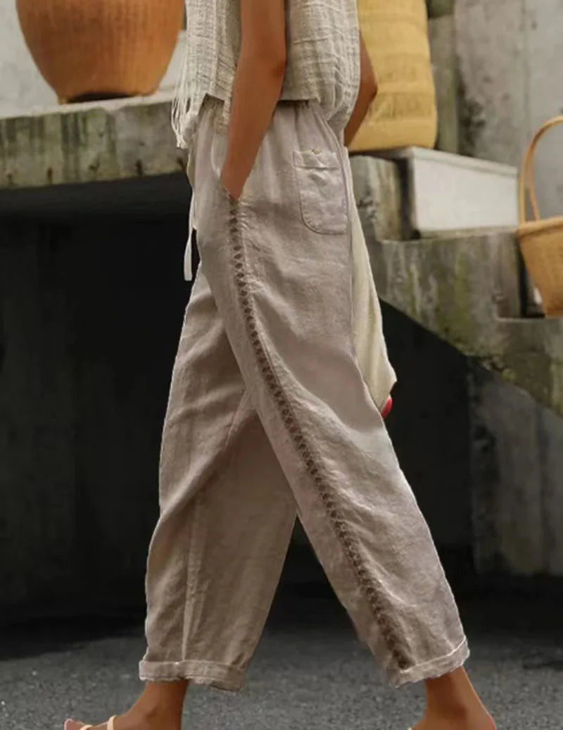 Damen Casual Spitzen-Ausschnitt Patchwork Dreiviertel-Hose für Frühling und Sommer Neuheiten