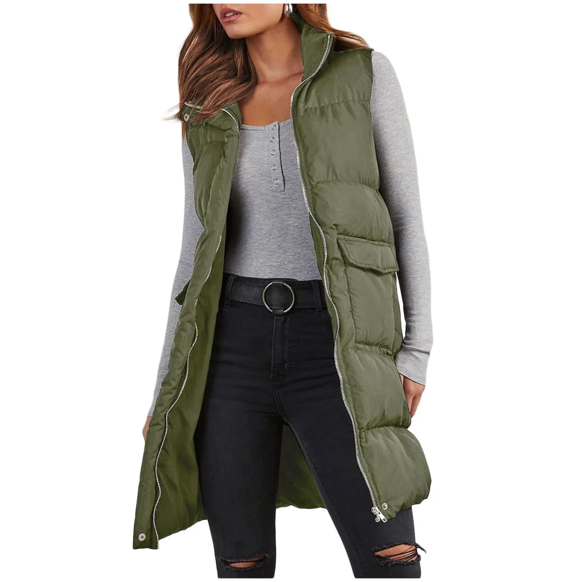 Lang mit Kapuze, Outdoor-Weste, Daunenjacke für Damen, gesteppter Mantel, ärmellose Jacke, leichte Winterpullover