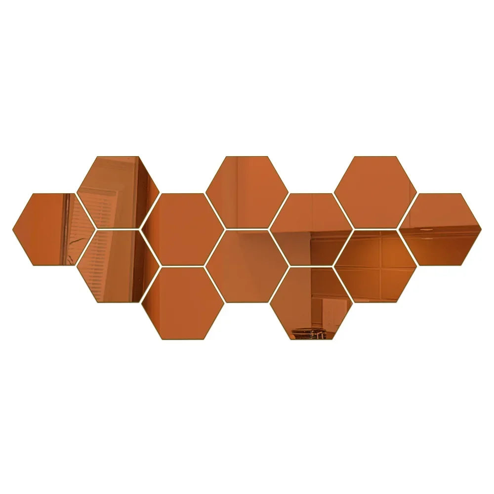 Sechseckige Acryl 3D Spiegel Wandaufkleber Home Decor DIY selbstklebende Spiegelaufkleber Dekor Aufkleber Kunst Wanddekoration groß 6/12 Stück
