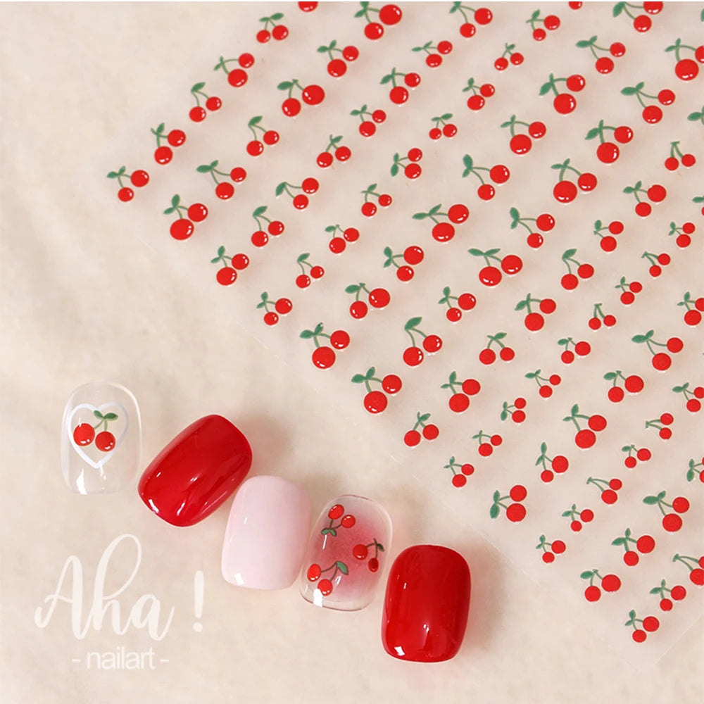 1Pc Kawaii Rote Kirsche Bogen Nail art Aufkleber Nette Sommer Obst Erdbeere Kirsche Klebe Aufkleber 8*10cm slider Nail art Dekoration