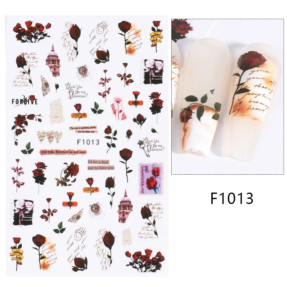 1PCS Schwarz Weiß Schmetterling Laser Nagel Aufkleber Y2K Nail art Dekoration Abstrakte Linien Bronzing Blumen Aufkleber Für Nägel