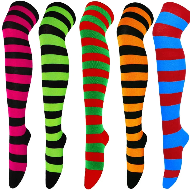 Frauen Gestreiften Druck Über Knie Lange Socken Oberschenkel Hohe Strümpfe für Weihnachten Halloween Anime Cosplay Kostüm Zubehör M6CD