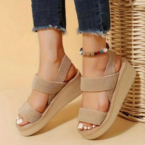 1 Paar Damen-Sandalen mit minimalistischem Keilabsatz, offener Zehenbereich, dicke Sohle, Plattform, lässige Sandalen, Knöchelriemen, Slingback-Sandalen, einfarbig