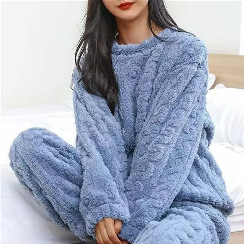 Warmes Pyjama-Set aus weichem Korallensamt-Jacquard für Damen, gemütliche Loungewear-Oberbekleidung für Winter, Weihnachten, Valentinstag, Geschenk ﻿